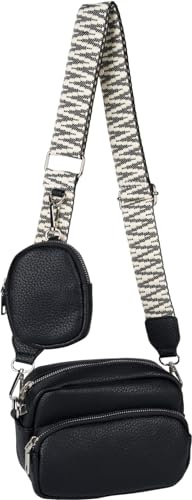 styleBREAKER Damen Umhängetasche Rechteckig 2-Teilig | 17x14x6 cm Crossbody-Bag, 2 Hauptfächer mit Zipper, 80-124 cm anpassbarer Gurt mit Muster, kleine ovale Börse (8x11x2 cm).