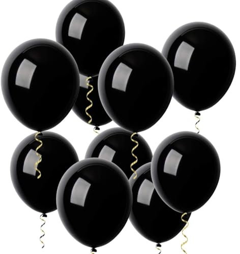 100 schwarze Latex-Luftballons, 12 Zoll mit Bändern, für Halloween-Party, Geburtstag, Hochzeit, Abschlussfeier, Grab-Themenparty, 100 Stück