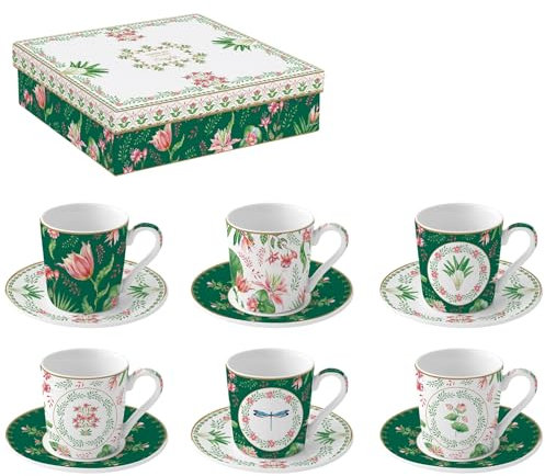 Easy Life COFFRET 6 TASSES A CAFE 10CL EN PORCELAINE BOTANIC CHIC