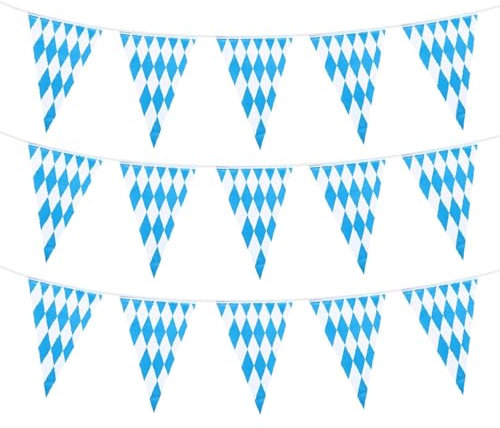 30m Oktoberfest Deko Blau Weiß Girlande, 3St 10m Oktoberfest Wimpelkette Bayrische Deko Hängende Banner Dreiecksfahnen Girlande Fotorequisitten Bayrische, Flagge 20 x 30 cm