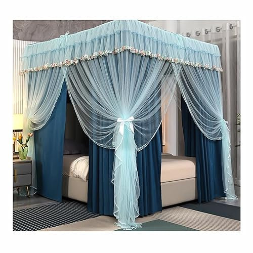 Blaues Betthimmel-Moskitonetz-Set für Doppelbett, für Zwilling, Queensize-Bett und Kingsize-Bett, Frühling, Sommer, Herbst, Winter, Schlafzimmerdekoration, Bettvorhang (Größe: 150 x 200 x 195 cm) (200
