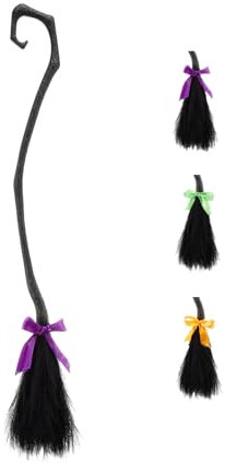 Detachable Witch Broom with 3 Ribbons for Kids Boys Girls Halloween Magic Broomstick Toy for Cosplay Party Favor Photo Booth Home Decoration (Upgraded, 130cm*25cm)