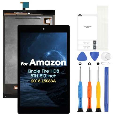 LCD Display für Amazon Kindle Fire HD8 8th 2018 L5S83A LCD Bildschirm für Amazon Kindle Fire HD 8 8th L5S83A Ersatz Bildschirm Touchscreen Digitizer mit Reparatur Kit (8,0 Zoll, Schwarz)