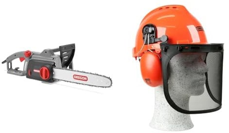 Oregon CS1200 1800W Electric Chainsaw, Corded Electric Saw with 35cm (14-Inch) & Yukon Chainsaw Safety Helmet with Protective Ear Muff and Mesh Visor (562412), Black