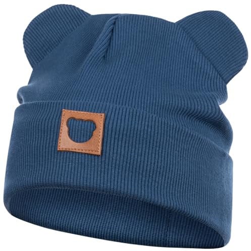 Smarilla Mütze Übergangsmütze Junge Mädchen Herbstmütze Frühlingsmütze Beanie Ohren gerippt, Größe: 42-44, Farbe: Indigoblau