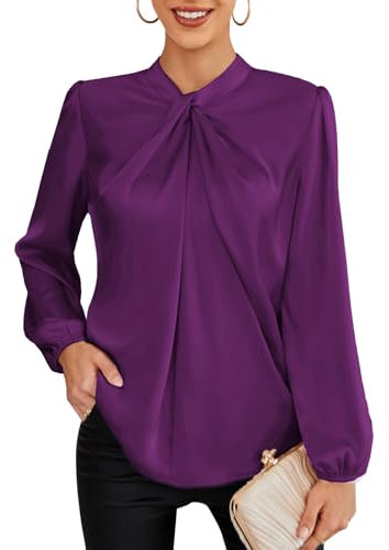 GRACE KARIN Camicetta con Papillon Top Business Nero a Maniche Lunghe Top da Donna Cl2199-14 Viola M