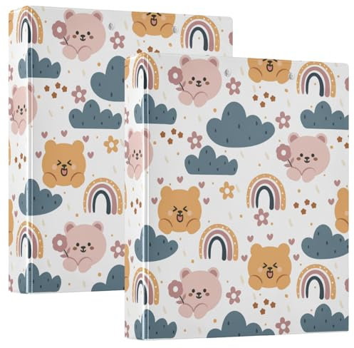 Cartoon Cute Brown Bear 3 Rings Notebook Binders 1 and 1 Inch with Interior Pockets 1/2 Pack of Binders School Supply Hardcover Pack of 2