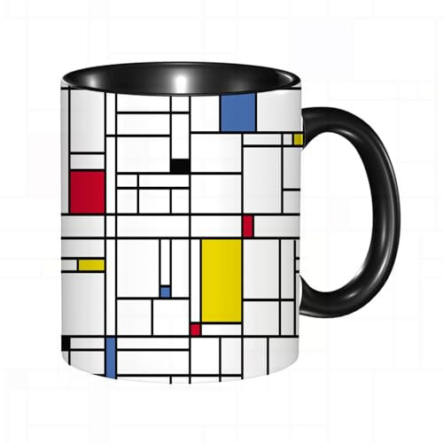 EKLMPS Coffee Mugs,11oz Ceramic Mugs, Funny Gifts for Women, Birthday Present,Christmas,Funny Mugs for Men,Abstract Geometric Colorful Pattern. Mondrian Style. Mosaic Piet Mondrian Emulation.