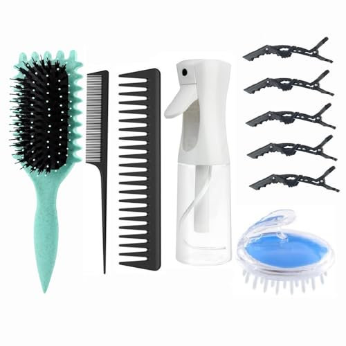 ABWXN Curly Hair Brush Set with Curl Defining Brushes, Wide Tooth Comb,Tail Comb,HairSpray Bottle,Hair Scalp Massager Brush and HairClips for Women Men Hair Styling