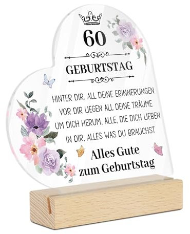Putuo Decor Acrylschild mit Holzsockel – 60. Geburtstag Dekoration – Elegantes Geschenk für Mama, Papa oder Freunde