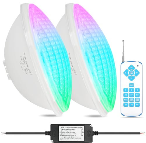 COOLWEST LED piscina PAR56, 36 W, proyector de piscina RGBW, multicolor Sincronizador externo con mando a distancia IP68, CA 12 V, regulable para iluminación de jardín (lote de 2)