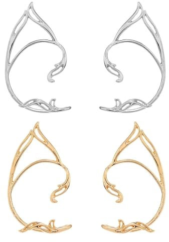SLEEKEE 2 Paar Elfen-Ohrringe, Damen-Ohrringe Ohne Ohrstecker, Modische Ohrringe, Elfen-Ohrmanschetten, Elfen-Anzieh-Ohrringe, Party-Cosplay-Dekoration