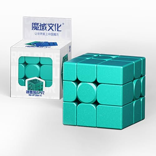 Moyu Mirror Cube V2, 3x3 Stickerless Cube 3x3x3 Magic Speed Cube Original, Traditional 3D Puzzle Magic Cube for Kids, Teenagers (Green)