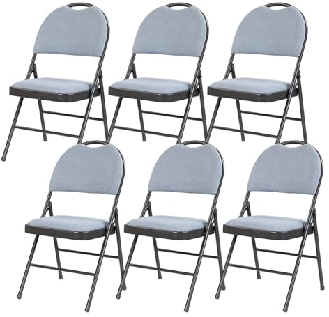 Taylor & Brown 6 x Padded Grey Fabric Folding Chair Seat High Back Rest for Home, Dining, Office, Computer Desk Chairs, Seating Events - Grey Metal Frame, 50 x 46 x 85cm