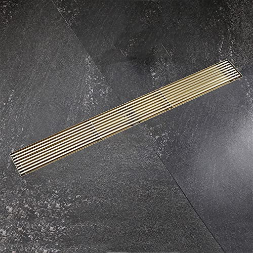 Drenaje Desagüe de ducha lineal con colador de pelo, desagüe de piso de ducha rectangular SUS304 con cubierta removible, escurridor de piso for cocina, baño, garaje y sótano, oro cepillado (tamaño: 40