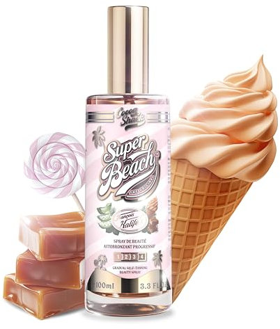 COCOA SHACK® Super Beach Natürliches Selbstbräunungsspray, ohne DHA, mit köstlichem Duft, progressiver Teint ohne Spuren – spendet Feuchtigkeit und verbessert die Haut, Aloe Vera und Hyaluronsäure