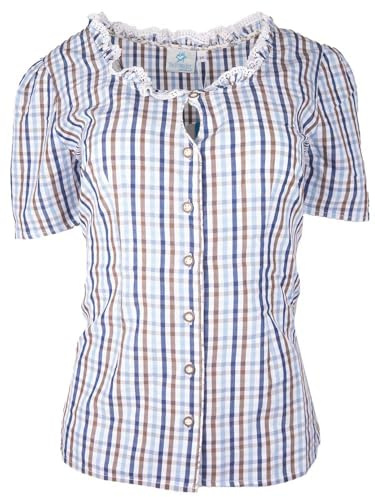 Spieth & Wensky Trachtenbluse Flamur Kurzarm Karo Karobluse Bluse Trachtenmode Damen (DE/NL/SE/PL, Numerisch, 36, Regular, Regular, blau)