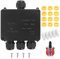 IP68 Waterproof Junction Box Outdoor, 4-Way External Electrical Cable Connectors Outdoor, Electrical Junction Box Enclosure for 4-8/8-12/10-14 mm Diameter Connection Wire Connectors(Black)