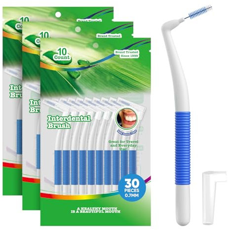 Annauiy 30Pzs Cepillos Interdentales Angular 90°en Forma de L,Normal, Azul, para Hueco de 0.7MM,Limpieza Interdental Eficaz, Eliminación de Placa e Hilo Dental para Pequeño Espacio
