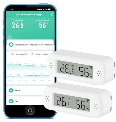 Termometro Igrometro WLAN: sensore intelligente di temperatura e umidità, monitor in tempo reale, notifica app, sensore di temperatura digitale interno, compatibile con Alexa/Google Home (2PCS)