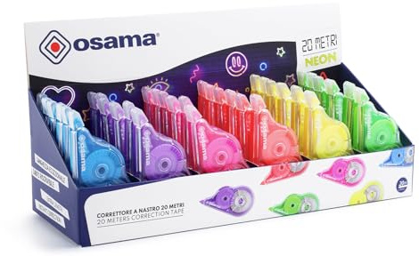 OSAMA - Bianchetto a Nastro, 36 Pezzi x 20 Metri (Tot 720m), Correttore a Nastro Cancelleria Scuola e Ufficio - Scolorina Set Utile Cartoleria e Cose per la Scuola, Scorrevole e Coprente, Colori Neon