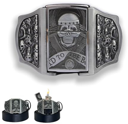 Skulls Bronze Lighter Belt Buckle, Built- Hidden Skull lighter, Western Cowboy Skull Buckle Belt Buckles