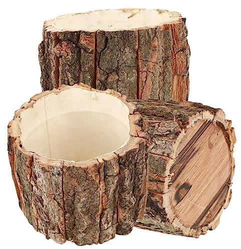 Garneck Wooden Bark Flowerpots 3 Pieces Natural Log Containers for Succulents and Wedding Decorations Indoor Outdoor