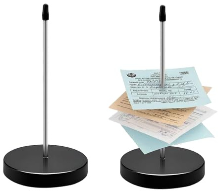 2 Stück Zettelspießer für Bons, Notizen und Bestellungen, Edelstahl | Zwei schwarze Edelstahl-Zettelspießer mit runder Basis für Bons, Quittungen und Notizen in Bar, Büro oder Kasse.