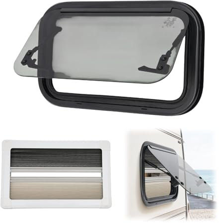 Mqwdxzfes Ventana de exhibición para autocaravana, 500 x 300 mm, con cremallera, con protección solar, ventana lateral de aluminio, para RV, caravana, caravana, camper (redondeos)