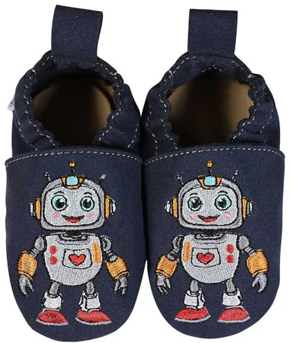 HOBEA-Germany Kinderschuhe RecyStep Roboter Herz blau 18/19 (6-12 Monate) Gripwalksohle