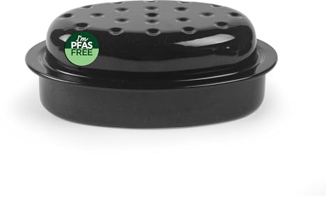 Salter Brilliance Roaster with Lid, 33 Cm, Self Basting | Enamel Coated Steel, PFAS Free Nonstick, Dishwasher Safe, Black Speckled Finish, Made In The UK, 33 x 24 x 12 Cm