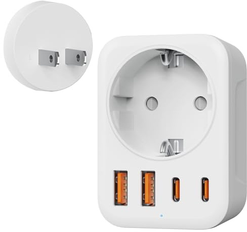 Denlane Adapter Japan, adattatore 5 in 1 per Giappone con 1 AC & 2 USB-C & 2 USB-A (17W), 2-Polig Typ A Stecker per USA, Canada, Cina, Giappone, Tailandia, Messico, Filippine - Reisestecker Typ A