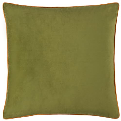 furn. Meridian Feather Filled Cushion (Olive/Ginger - 45 x 45cm) | Soft velvet cushion with contrast piping and feather filling. 45 x 45cm. Ready to style.