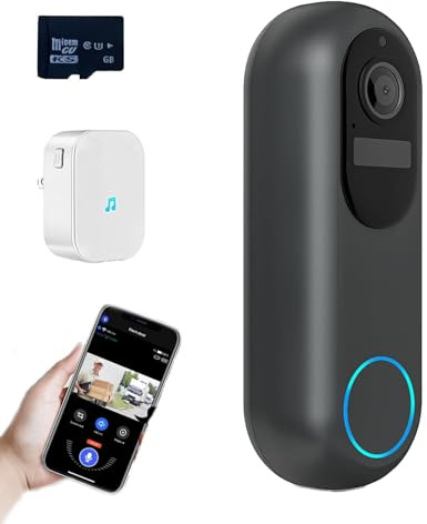 Qosigote Doorbell Camera, Wireless Video Doorbell, 1080p Door Bell Camera With 2.4/5 Ghz Wifi, Night Vision, Two-Way Talk, Ip65 Weatherproof, Sd Card, 180° View (Schwarz,32G)