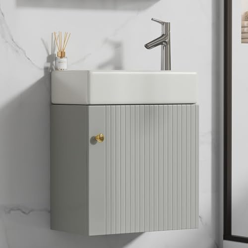 Lavabo de invitados con tocador, lavabo que ahorra espacio y almacenamiento colgante para baños pequeños, muebles modernos para baños de invitados