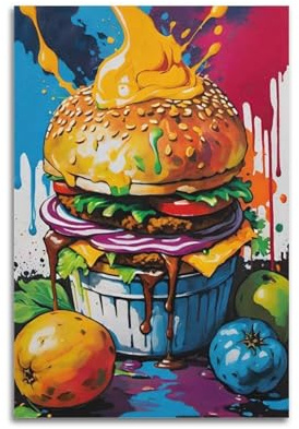 WIZIGM Trendiges Burger-Plakat, moderne Wandkunst, Leinwand, ästhetische Dekoration, Gemälde, 40 x 60 cm, ungerahmter Stil