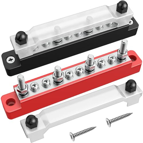 Gorffy Sammelschiene Verteilerblock 12V 150A, Stromverteiler 2 Stück | 6 x M4 und 4 x M6 Klemmenbolzen, 12v Distribution Block Mit Abdeckung, für Auto Boot Marine Solar Wohnmobil, DC Kupfer Satz
