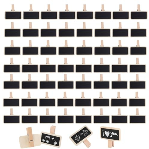 60 Hölzern Mini Tafeln mit Klipp, 4x2 cm Rechteckig Kreidetafel Klein | Kleine Tafeln zum Beschriften, Deko Klammern Holz Tafel, Mini-Tafelns Aus Holz für Pflanzen Memo Notetaking Party Food Label