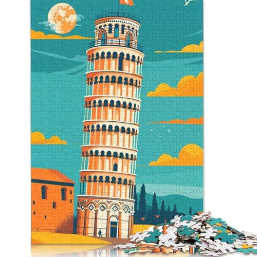 Schiefer Turm von Pisa Illustration Puzzle für Erwachsene 1000 Teile Papierpuzzles für Erwachsene und Teenager Lernspiel Herausforderungsspielzeug 38x26cm/1000pcs