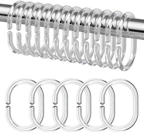 36Pcs Shower Curtain Rings, C-Shaped Curtain Hooks, Clear Rust-Proof Shower Hooks for Bathroom Window Rod