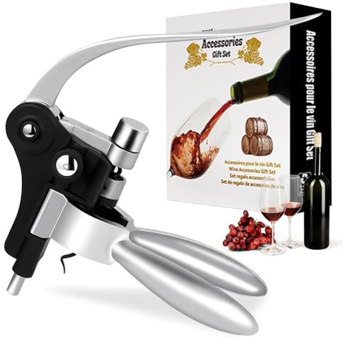 Korkenzieher Wein Geschenkset, Premium Weinöffner-Set mit Kapselschneider, Weinausgießer, Vakuum Weinverschluss, für alle Arten von Korken, Geschenk für Männer und Frauen