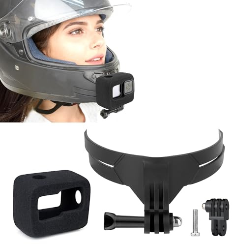 GEPULY Bendable Motorcycle Helmet Chin Mount for Action Cameras with Windslayer Foam Fit Gopro Hero 13 12 11 10 9 Black, Adhesive Accessories Kit Reduce Wind Noise for Optimal Audio Recording