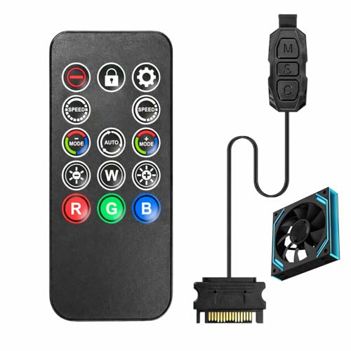 ARGB Controller 5V 3-Pin mit 14-Tasten Fernbedienung, RGB Controller PC ARGB Hub SATA Dimmer für PC Gehäuse Lichtleisten, RGB Hub Addressable Beleuchtung Steuerung M/S/C Tasten