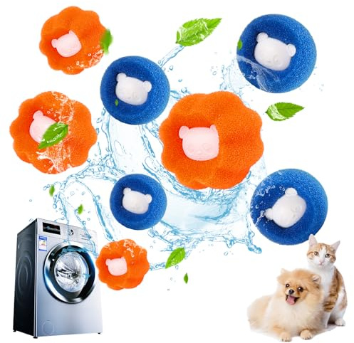 Fusselbälle für Waschmaschine, Tierhaarentferner, 8 Stück, Blau+Orange | Wiederverwendbarer Haarfänger, Fusselentferner, verwicklungsfreie Waschbälle, entfernt Tierhaare und Fusseln