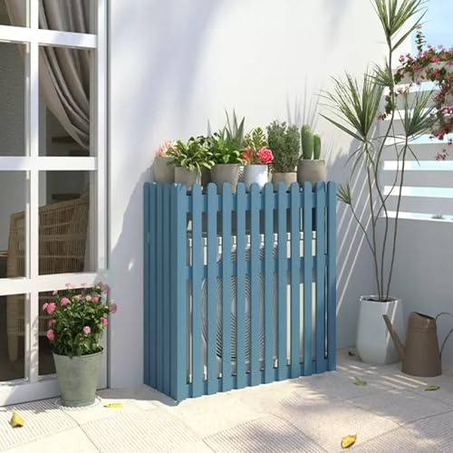 Cubierta de aire acondicionado de madera con diseño de flores para exteriores, protector de radiador para aire acondicionado, para uso en exteriores, color azul