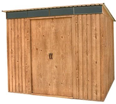 Duramax TOP Pent Roof Skylight 8 x 6 Metall gerätehaus, hergestellt aus verzinktem Stahl, verstärkte Dachkonstruktion, integriertes Oberlicht für Sonnenlicht, Geräteschuppen, Holzmaserung