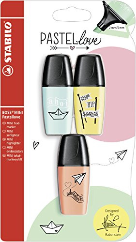 Highlighter - STABILO BOSS MINI Pastellove - Pack of 3 - turquoise, yellow, peach