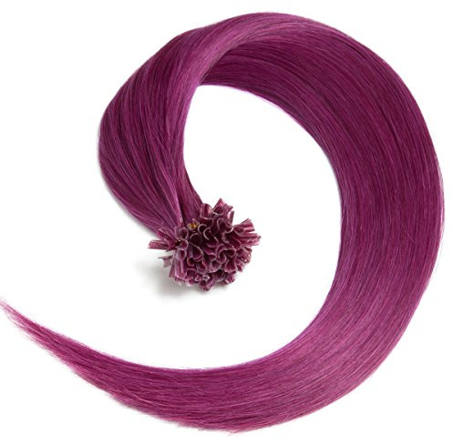 Violette Bonding Extensions aus 100% Remy Echthaar - 25 x 0,5g 45cm Glatte Strähnen - Lange Haare mit Keratin Bondings U-Tip als Haarverlängerung und Haarverdichtung in der Farbe violet