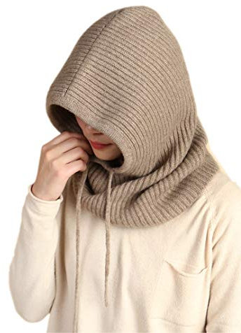 Prettystern Damen Herren 100% Kaschmir Kapuzen-Schal Loop Winter Mützen-Schal Sturmmütze Cashmere Balaklava Schlauch Braun