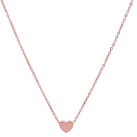Flongo Damenkette Frauen Anhänger Kette Halskette mit Herz Anhänger in Rosegold Medaillon aus Edelstahl Minimalist Design